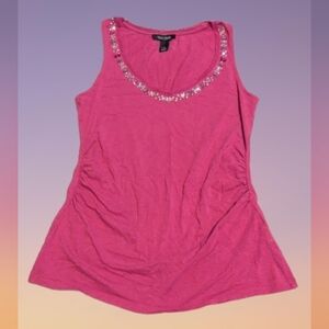 White House Black Market Pink Embellished Ruched Tank Top ✨ 2 /$15✨